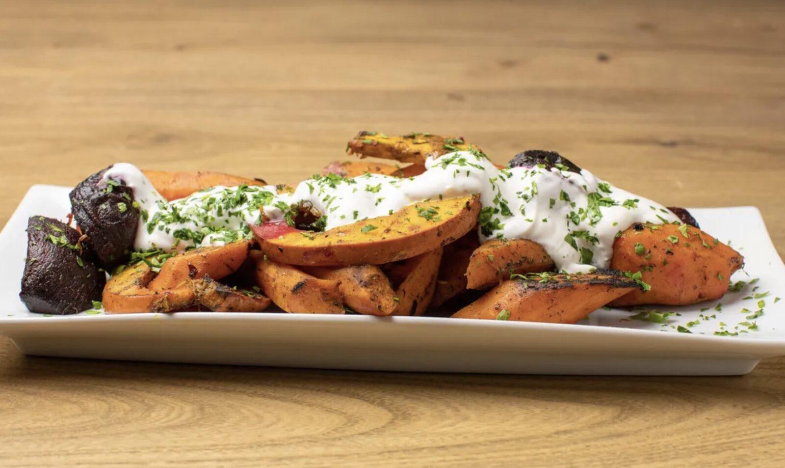 Roasted Root Vegetables with yogurt