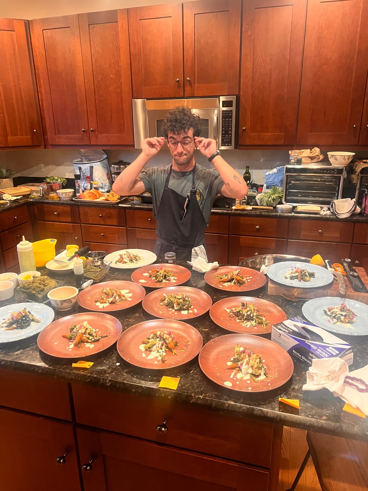 Table scaping and hamachi crudo, tasting menu tablescape